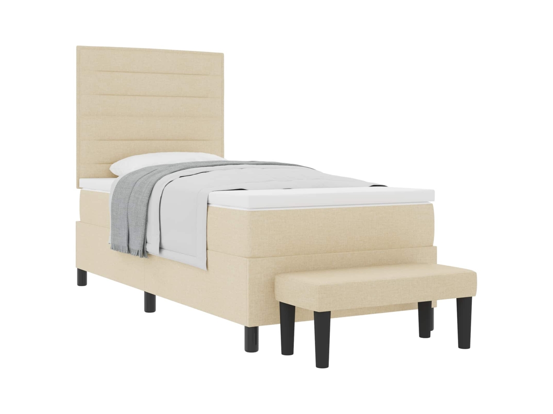 Vidaxl Cama Box Com Cabeceira Creme 90 X 190 Cm Tecido