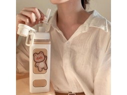2026 botella de Agua de Oso Con Pajita 700ml Plástico Blanco Con Pegatina