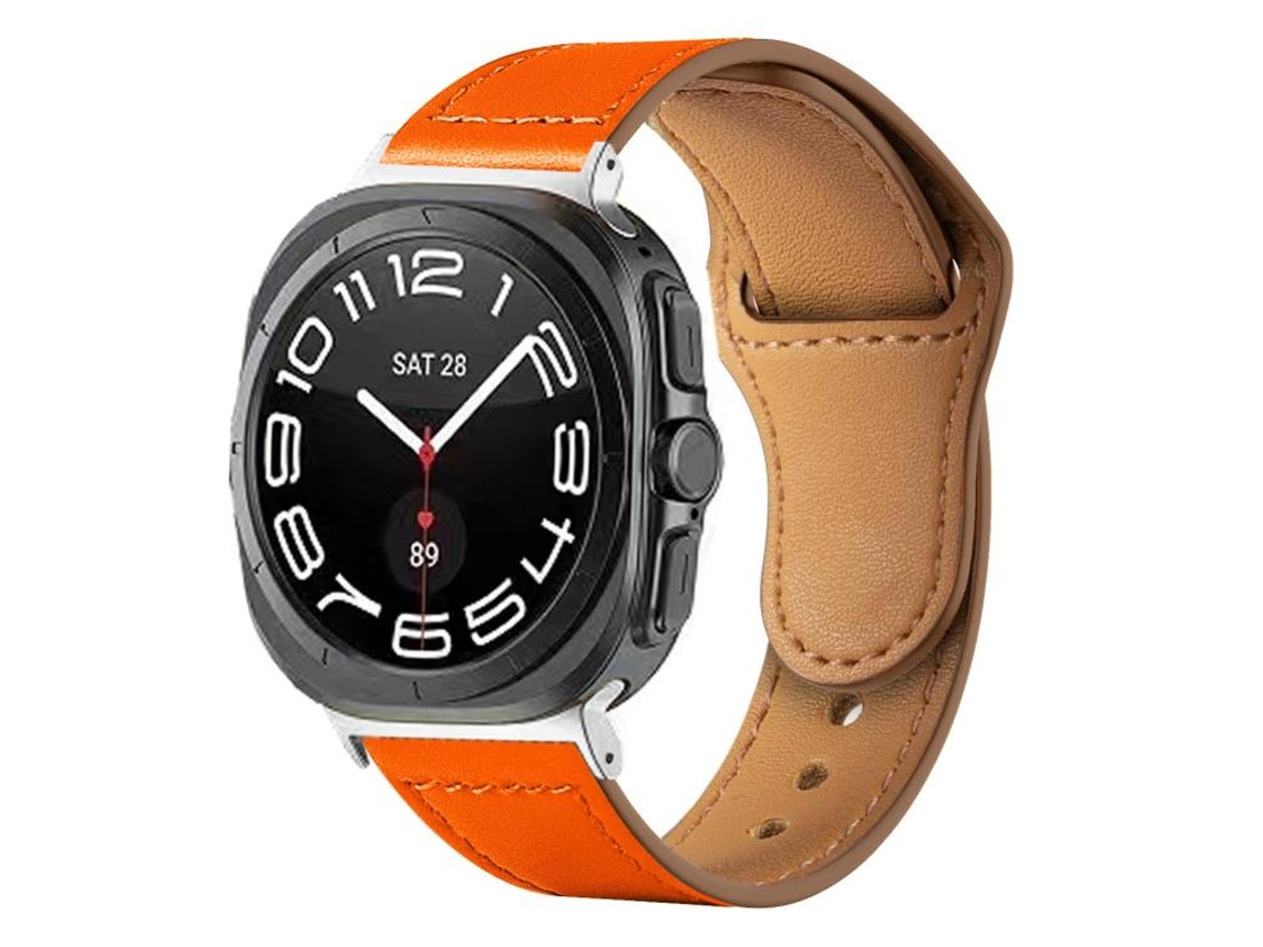 Bracelete para Samsung Galaxy Watch Ultra XIAOMOYU em couro com fivela reversa e rebite laranja (47mm)