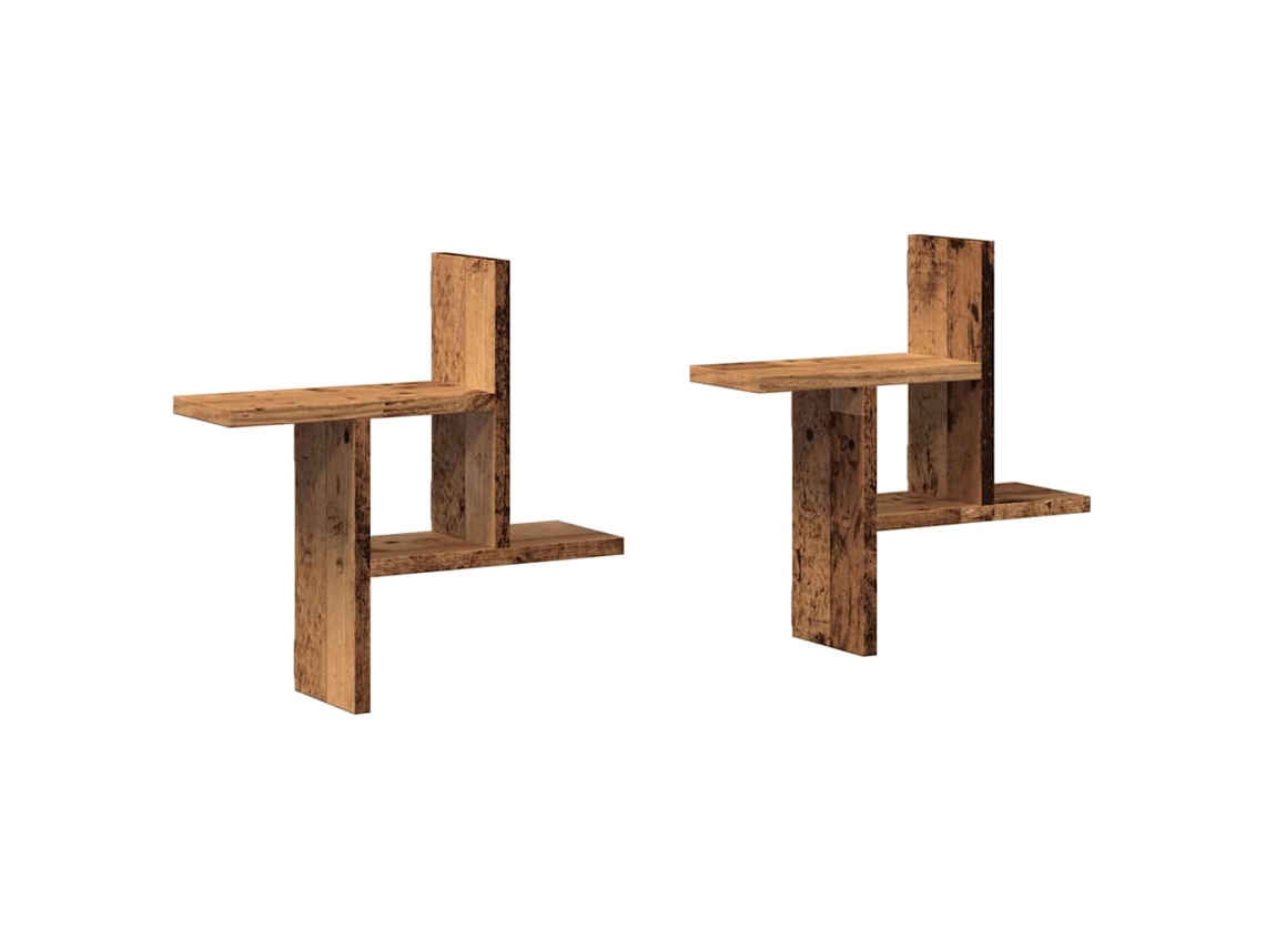 Conjunto de 2 Prateleiras de Parede Derivados de Madeira Madeira Velha MAISON EXCLUSIVE