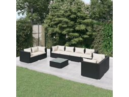 Conjunto Lounge Jardim 9 Peças C/ Almofadões Vime Pe Preto Dkd Home Decor