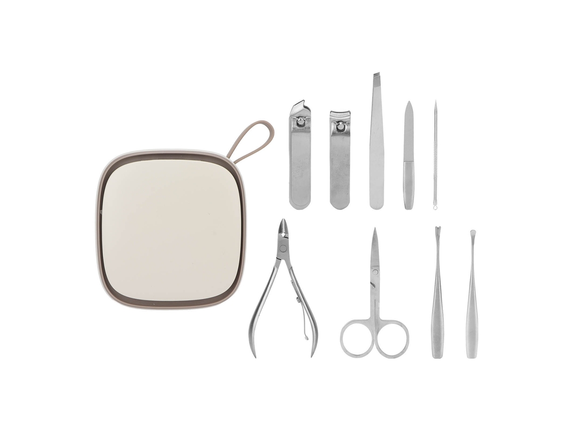Lurelia Conjunto De Cuidados De Unhas 9 Peças, Em Aço Inoxidável, Dupla Face, Com Estojo, Cor Cinzento, Para Cuidados Pessoais