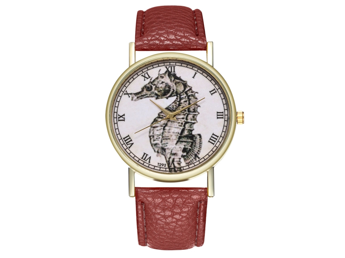 Reloj De Pulsera Zhoulianfa Con Patrón Caballo Marino Dial Redondo Analógico Cuarzo Café Unisex