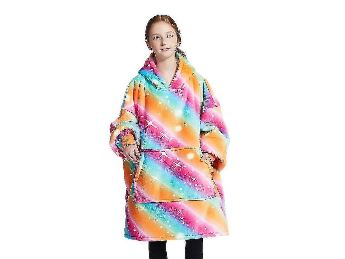 Camisola de Blanket Oversized Super Macia Confortavel para Crianças com Capuz e Mangas Arcoíris 2