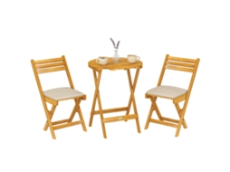 Conjunto de Móveis para Varanda 3 Peças, Mesa Redonda, 2 Cadeiras, Almofadas, Jardim BTFORUS
