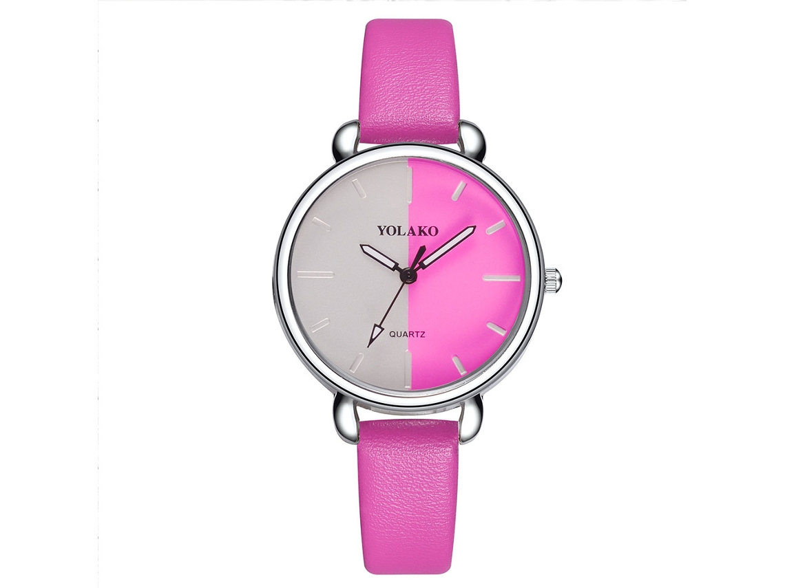 Relógio Feminino Casual de Quartzo com Pulseira Pu Elegante Simples Rose Red