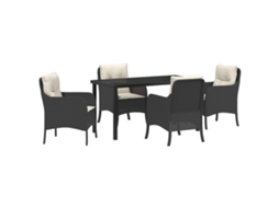 Conjunto 5 De Jantar De Jardim  De Vidaxl Com Almofadas Preto Vime Pe