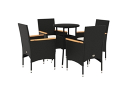 Conjunto de 5 Jantares Jardim com Almofadões Vime Pe/vidro Preto MAISON EXCLUSIVE