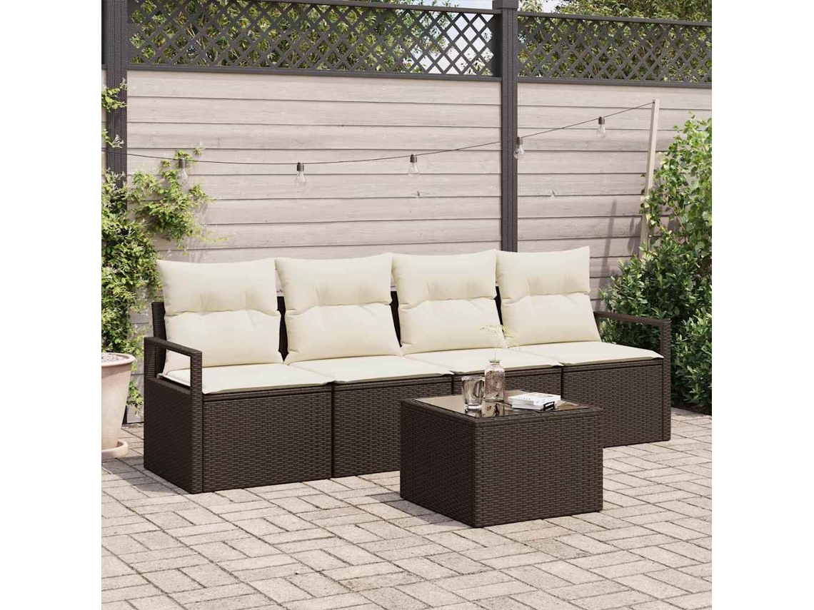 Vidaxl Conjunto De Sofás 5 Unid. 4-número De Lugares Marrom E Creme