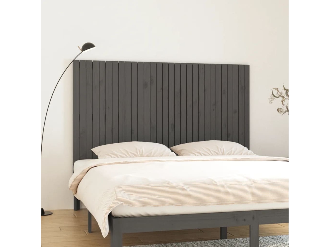 Vidaxl Cabeceira De Parede 185x3x110 Cm Madeira De Pinho Maciça Cinza