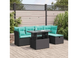 Vidaxl 6 Pcs Conjunto Sofás Jardim C/ Almofadões Vime Pe/acácia Preto