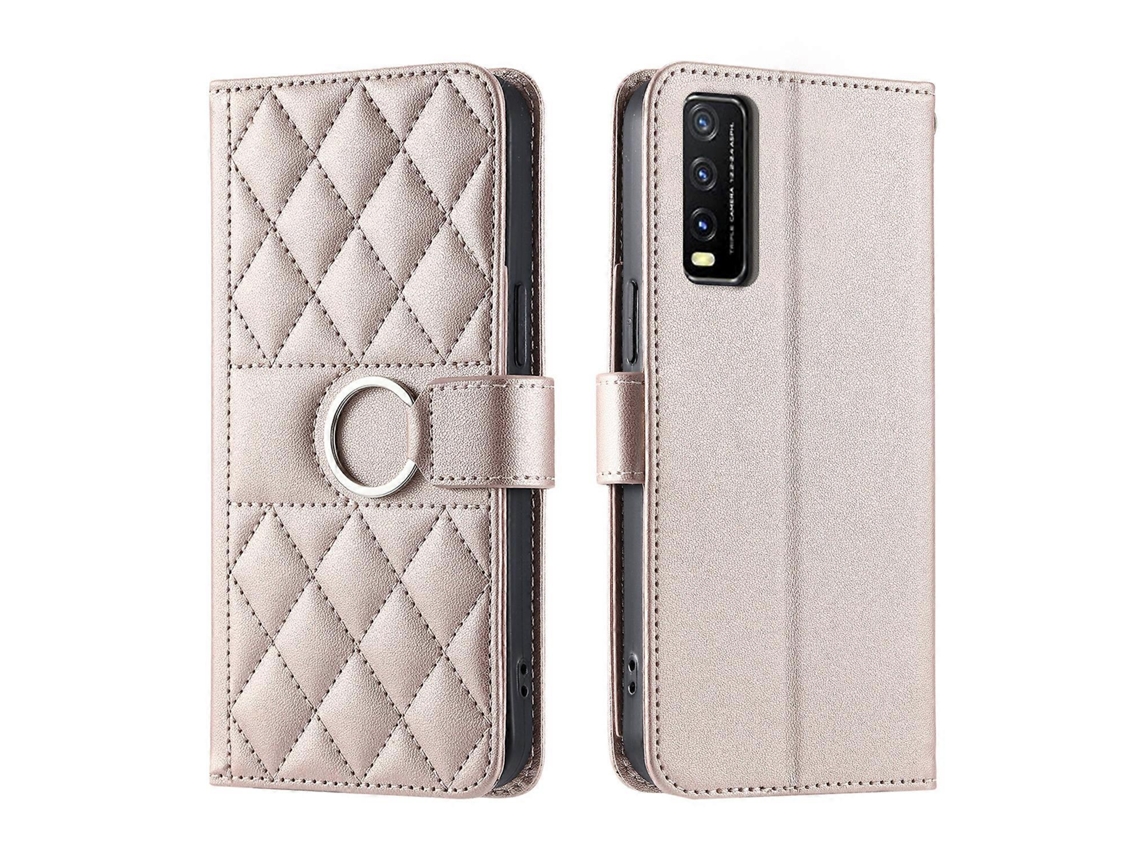 Capa De Celular De Couro Com Fivela De Anel E Losangos