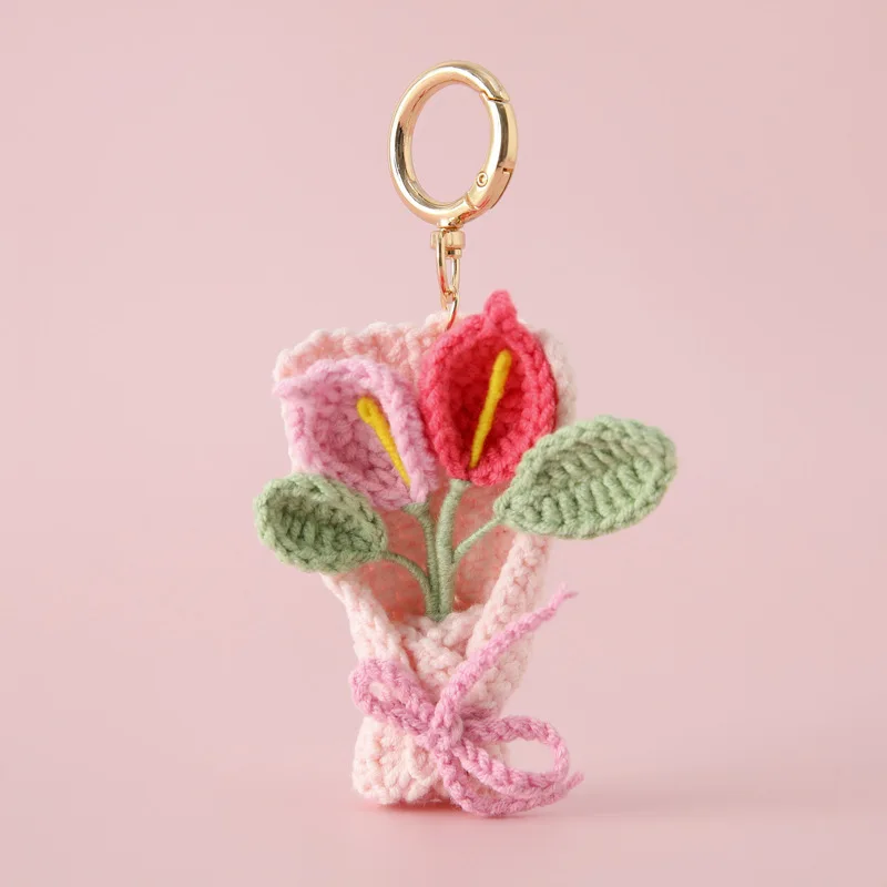 Novo Pingente De Buquê De Crochê, Chaveiro De Flor Tricotada, Mini Buquê Criativo