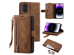 Capa Compatível Com Iphone 17 Com Zíper E 9 Compartimentos Para Cartões - Marrom