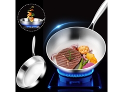 Frigideira De Aço Inoxidável 304 De 3 Camadas - Fundo Plano Sem Revestimento, Menos Óleo, Ideal Para Oferta