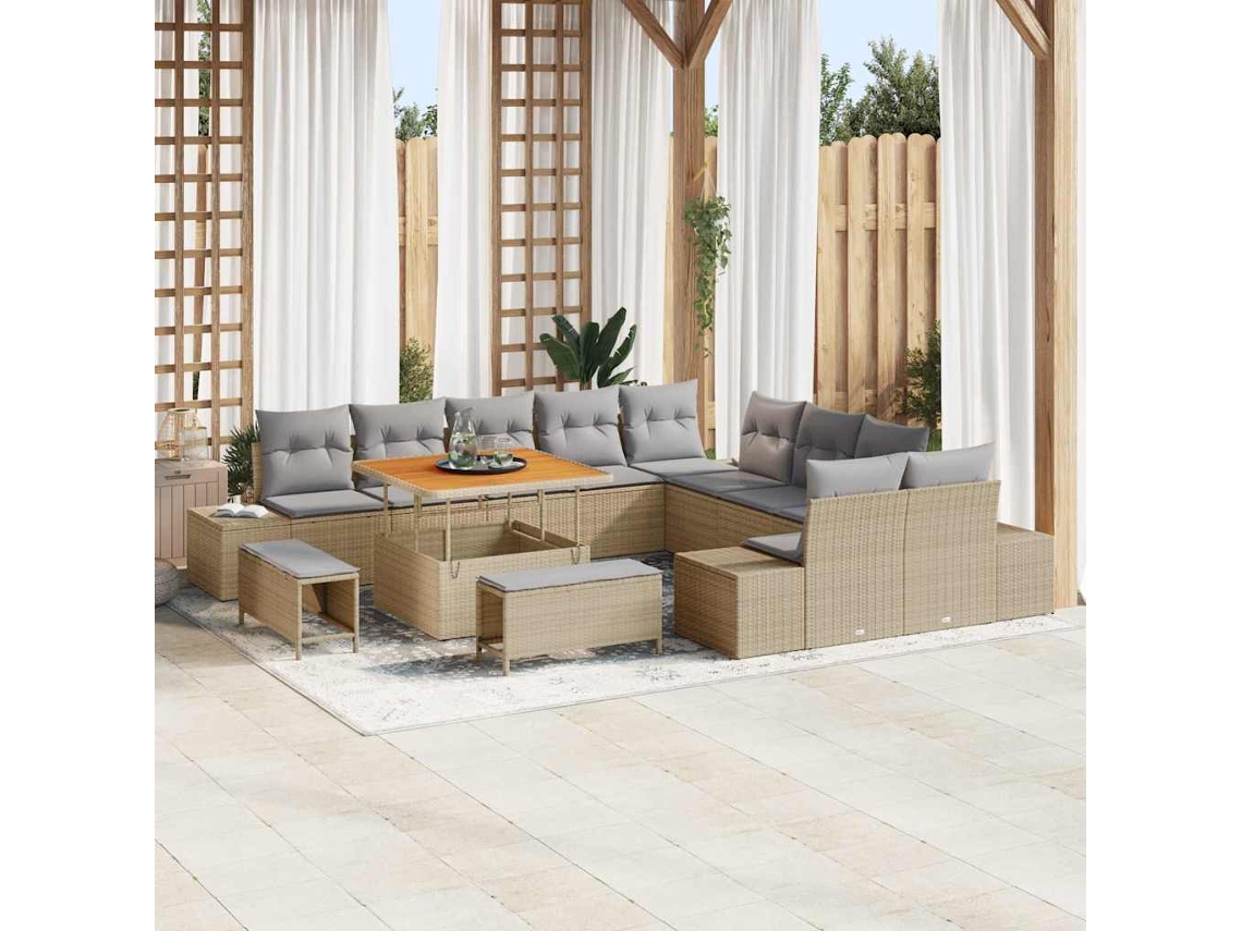 Vidaxl Conjunto De Sofá De Jardim 13 Unid. 12-número De Lugares Bege