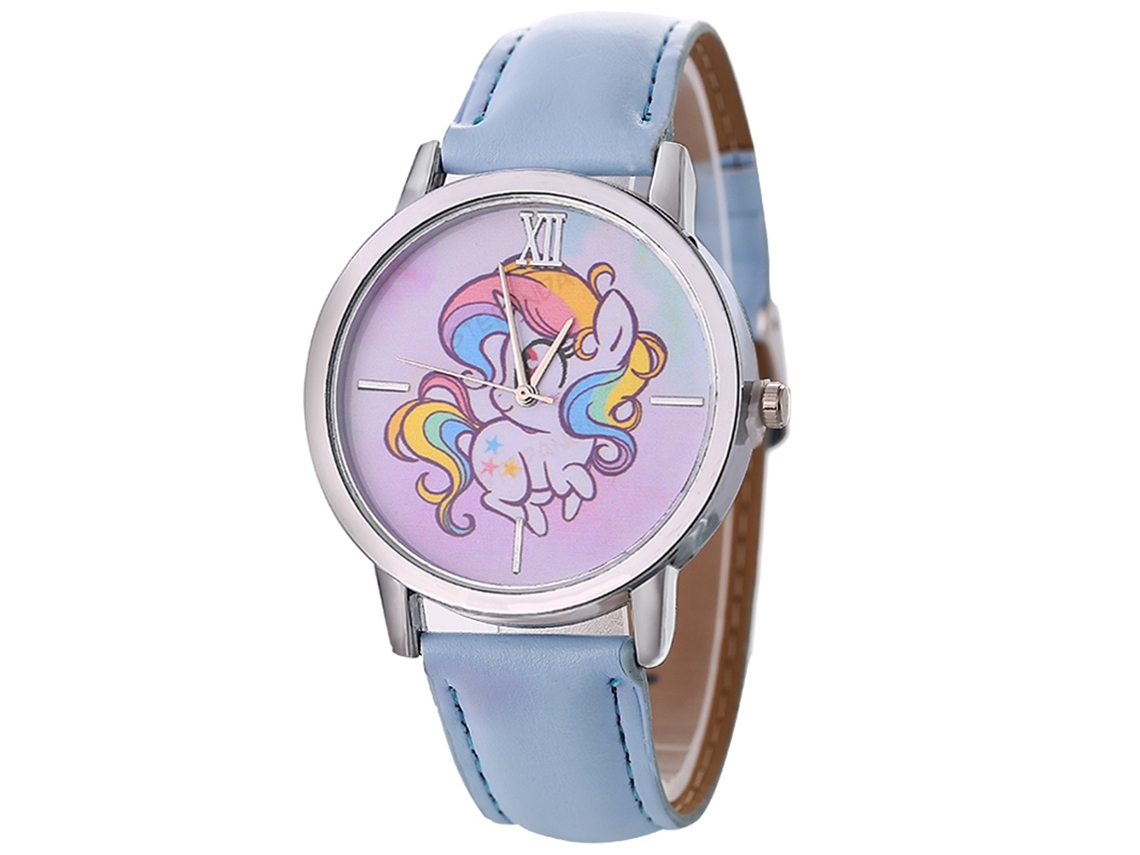 Relógio Feminino de Luxo com Pulseira de Couro Dial Redondo Quartzo Azul Claro
