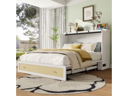 Cama Retrátil 140x200cm com Escrivaninha, Gavetas, Prateleira, Usb, Tomada, Branco KOMHTOM