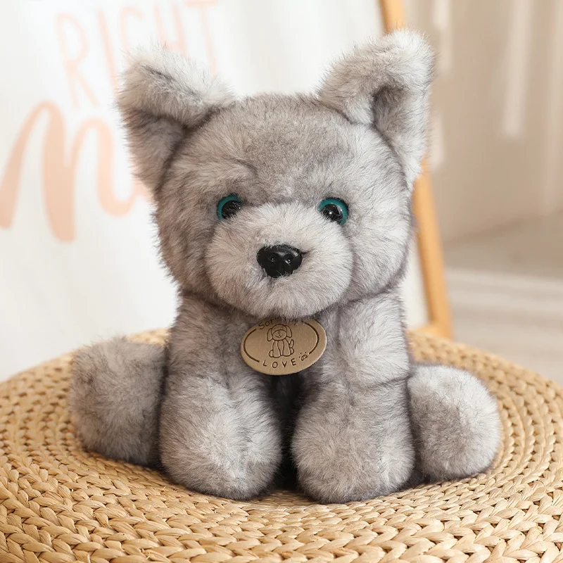 Lindo Cachorrinho de Pelúcia Realista de Desenho Animado Estilo Anime, MDUG (cinza, 22 Cm)