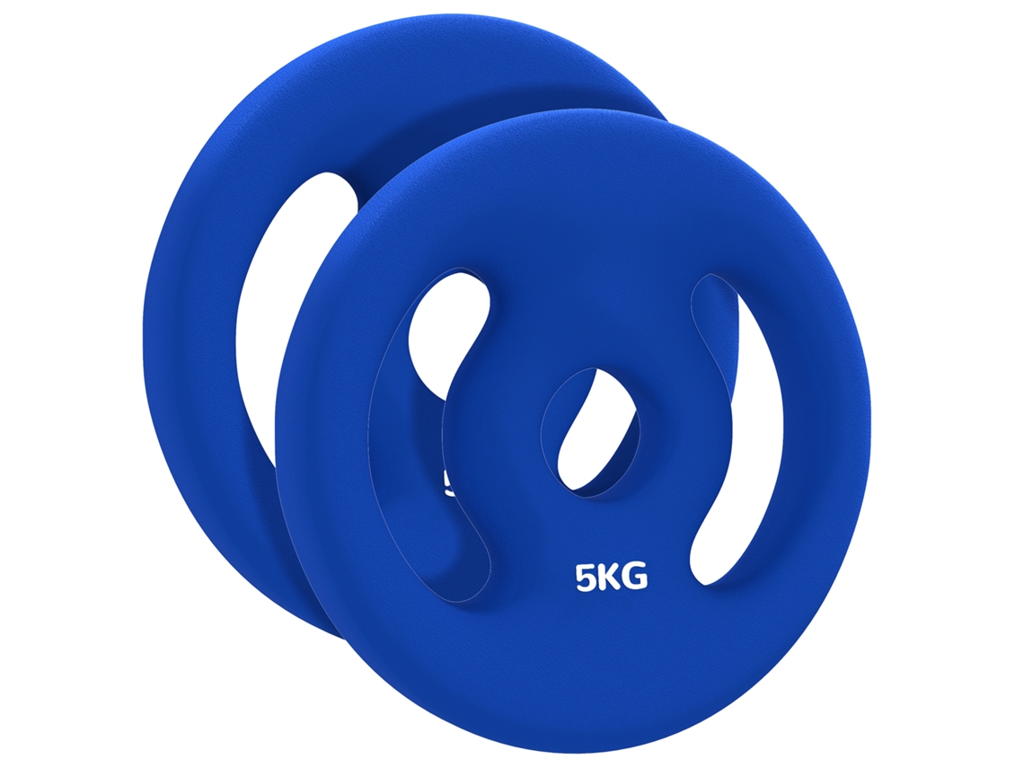 Conjunto de 2 halteres 5 kg, placas de 2,5 cm, furo de 30 mm de diâmetro, azul Hvorstur