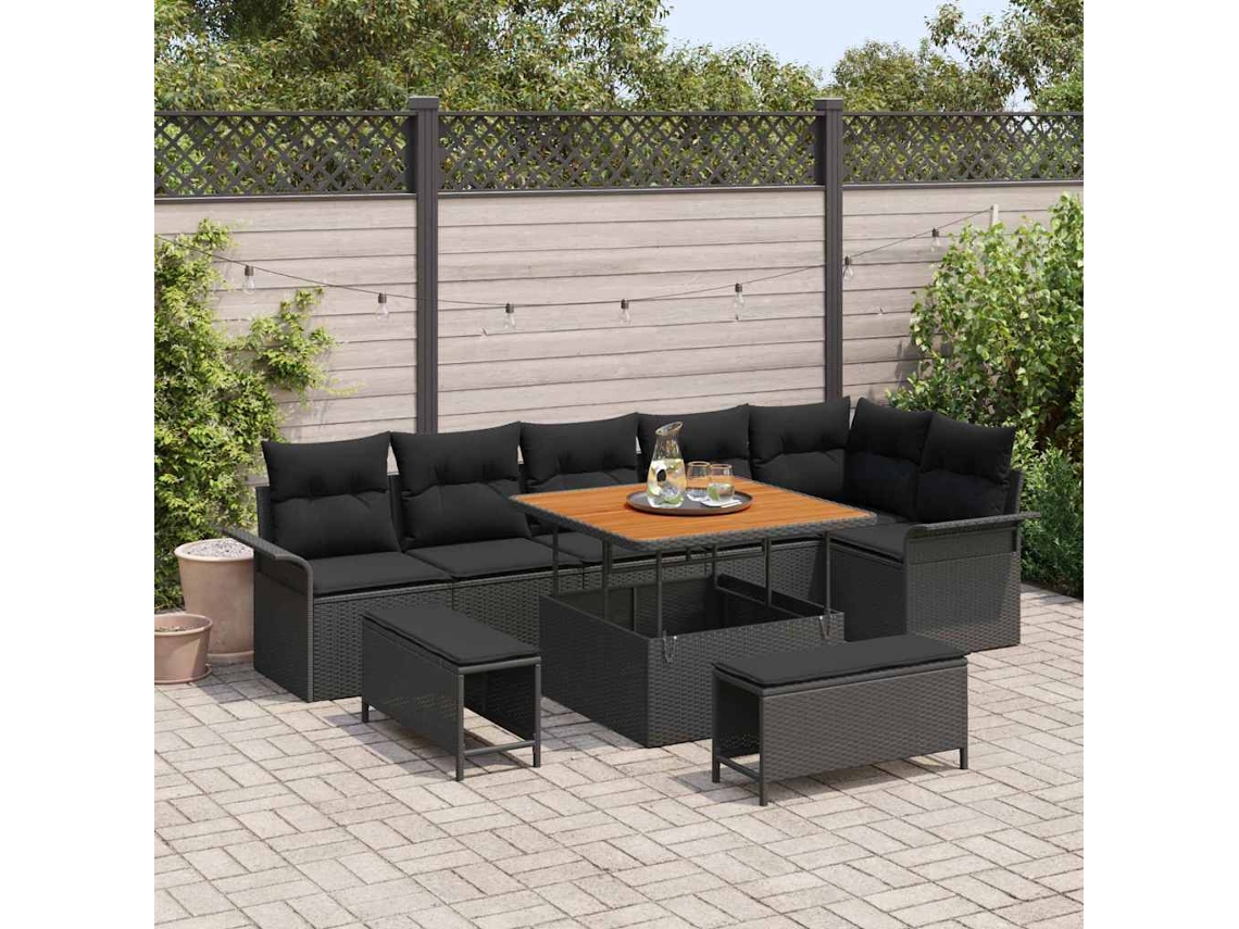 Vidaxl Conjunto De Sofá De Jardim 9 Unid. 8-número De Lugares Preto