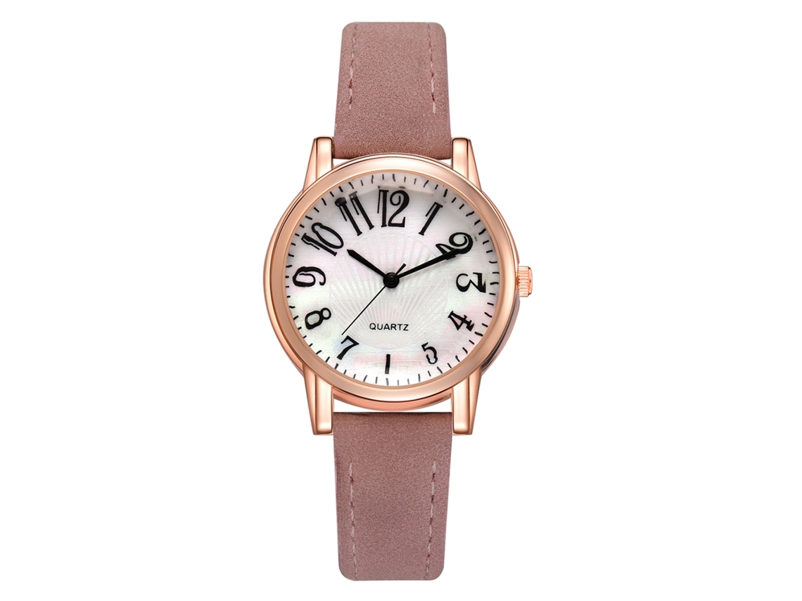 Relógio Feminino Clássico de Pulso com Mostrador Redondo de Quartzo e Pulseira de Couro Pu Rosa