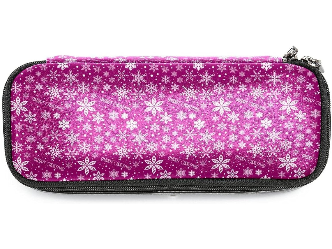 Estojo De Lápis Natalino, Roxo Com A Inscrição Feliz Natal, Ideal Escola, Escritório, Adultos, Meninas E