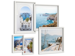 Quadros Decorativos Para Parede Folhas Azuis, Aquarela Moldura Branca Imagens Para Um Quarto Infantil Espelharte (conjunto De 5 Imagens)