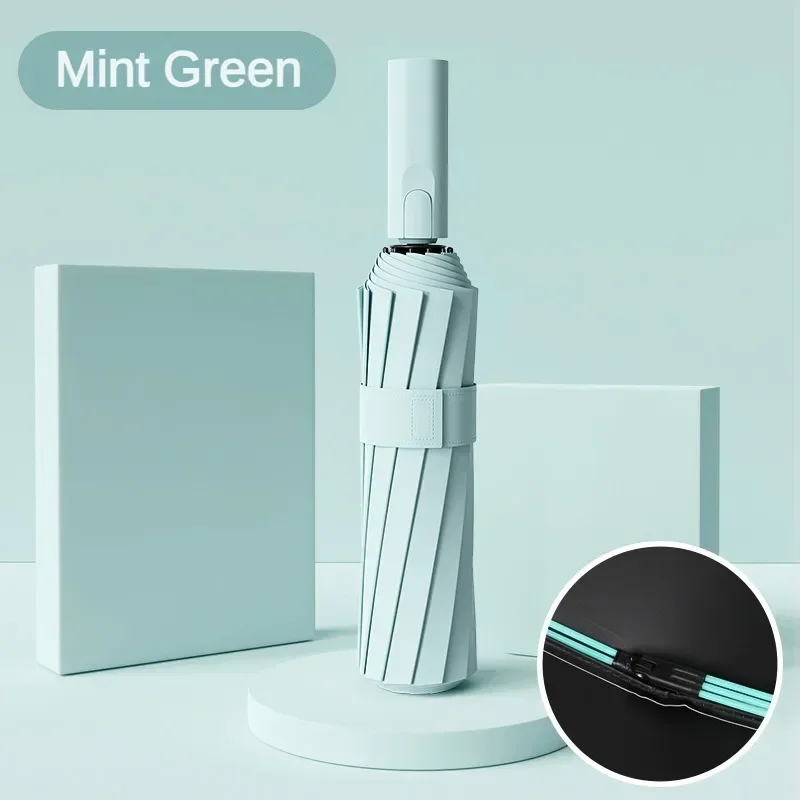 Guarda-chuva Dobrável Automático À Prova De Vento (verde Menta) Com 60 Varetas Reforçadas De Fibra De Vidro.