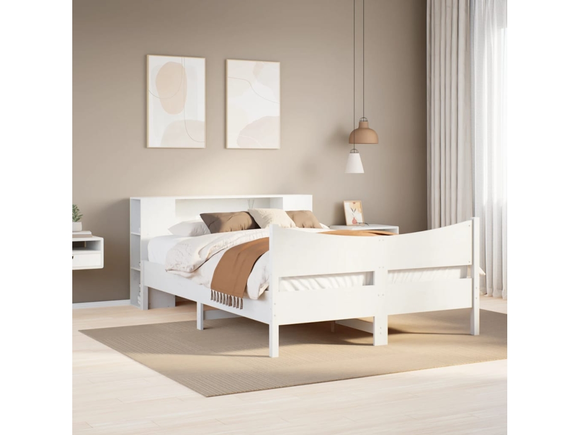 Vidaxl Cama Sem Colchão 140x190 Cm Madeira De Pinho Maciça Branco