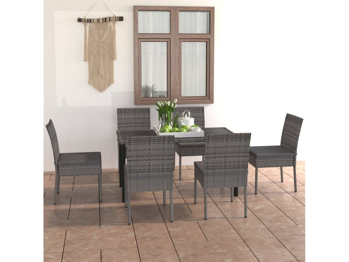 Pcs Conjunto De Jantar Para Jardim Vime Pe Cinzento Dkd Home Decor