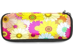 Amplo espaço de armazenamento com estampa floral vibrante para lápis, canetinhas, organizador, material escolar, mochila, pastas e outros itens.