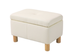 Baú para Quarto, Banco Estofado em Couro Pu com Pés de Madeira, 33l, 60x38x40 Cm Creme ORBITRA COMMERCE