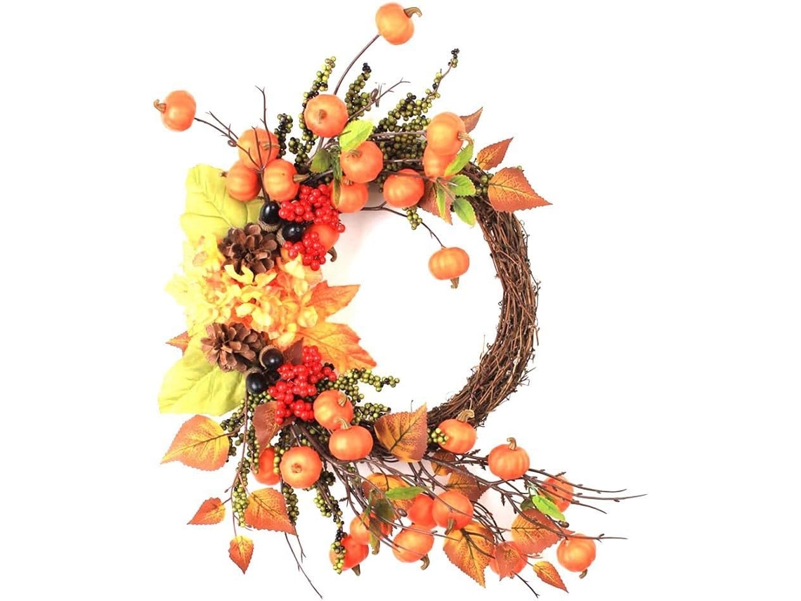 Decorações De Outono Guirlanda De Outono Para Porta De Entrada Abóboras Frutas Vermelhas Guirlandas Gokoco