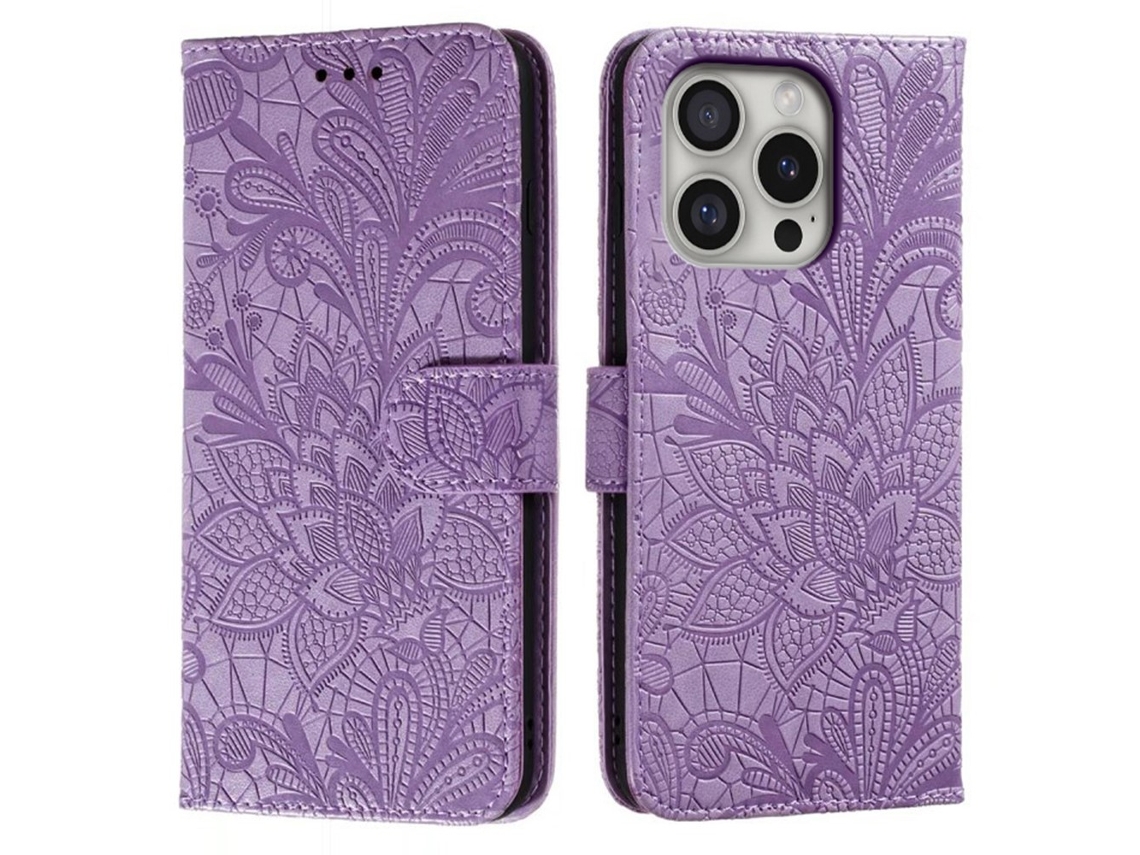 Capa Em Couro Pu Para Apple Iphone 16 Pro - Roxo