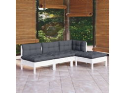 Vidaxl 4 Pcs Conjunto Lounge De Jardim C/ Almofadões Pinho Branco