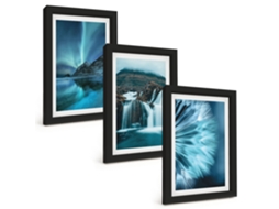 Conjunto De Pinturaspaisagens De Inverno Com Cachoeiras Moldura Preta Quadros Para A Sala De Estar Espelharte (3 Peças 20x30 Cm)
