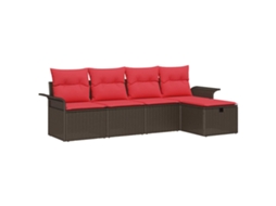 Maison Exclusive - Conjunto De Sofá De Jardim 5 Pcs Marrom E Vermelho Vime Pe