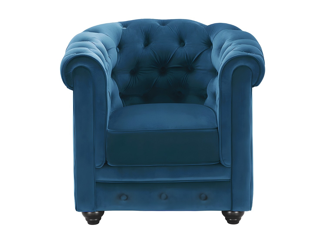 Poltrona Clássica Chesterfield VENTE-UNIQUE.PT (Azul Esverdeado - Tecido e Veludo - 88x78x72 cm)