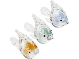 Conjunto 3 Estatuetas Peixes Vidro Transparente Colorido Decoração Esculturas Miniatura Animais Marinhos GOKOCO