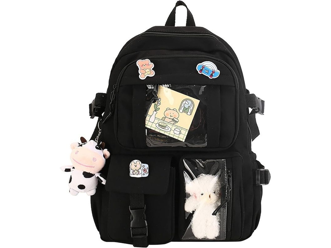 Mochila Escolar Kawaii Japonesa, Resistente à Água, com Pingente, para Adolescentes, Laptop 15,6