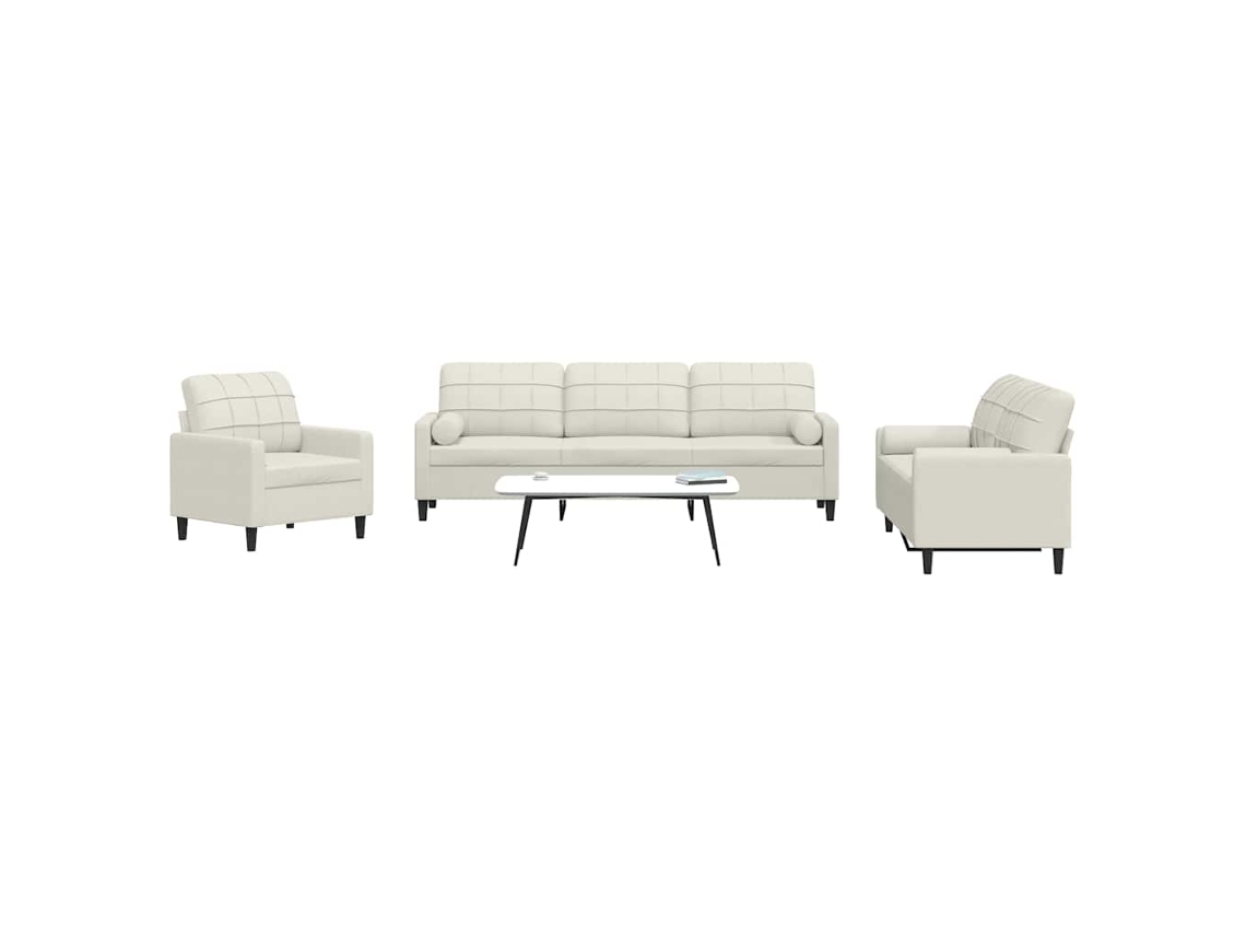 Vidaxl 3 Pcs Conjunto De Sofás Com Almofadões E Rolos Veludo Creme