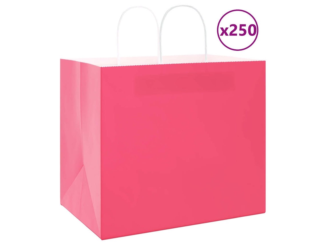 Vidaxl Sacos De Papel 250 Unid Com Alças Rosa 32x22x28 Cm