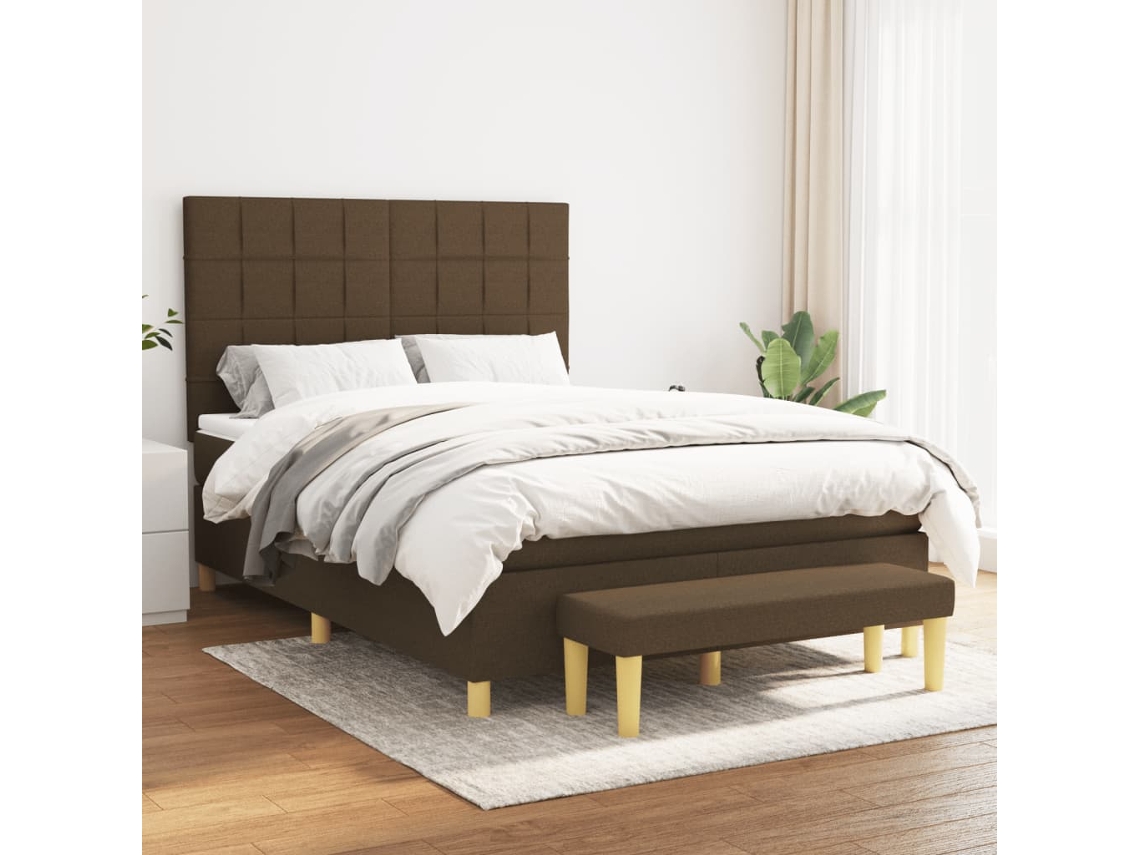 Vidaxl Cama Com Molas/colchão 140x190 Cm Tecido Castanho-escuro