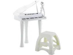Piano Eletrônico Infantil 32 Teclas C/ Microfone, Alto-falante, Banquinho, Capa Led Branca