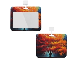 Suporte impermeável Crachá com cordão, estampa de outono e árvores, suporte para identificação de laptop/desktop