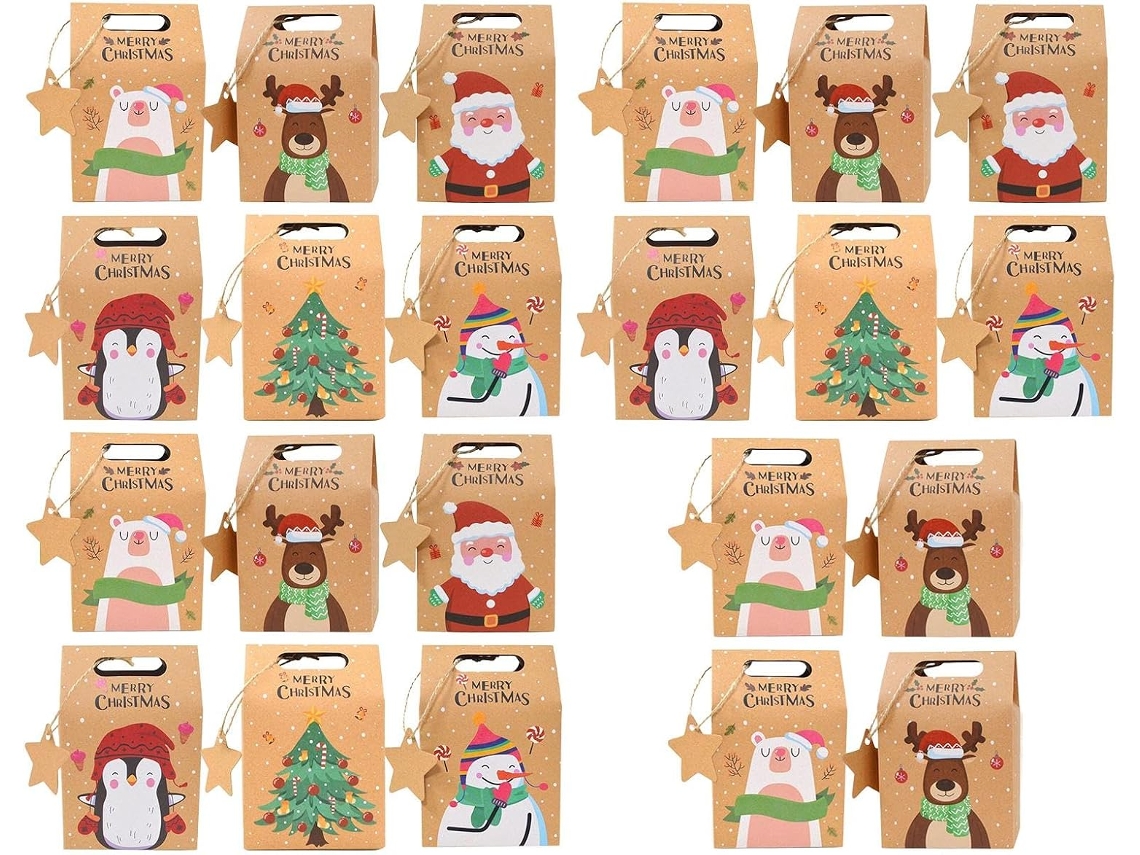 Conjunto Com 24 De Presente De Natal Papel, Para Doces, Reutilizável