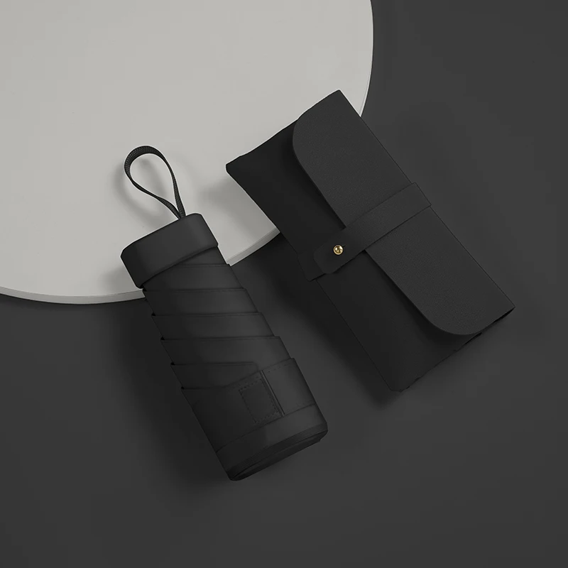 Mini guarda chuva MDUG cápsula, dupla função, proteção contra chuva e sol (preto)