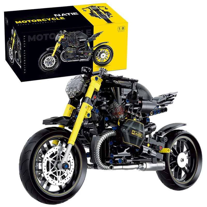 (618 Peças) Blocos De Montar Moc 1:8 Modelo De Motocicleta City Racing Technology