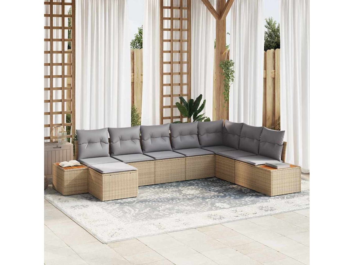 Vidaxl Conjunto De Sofá De Jardim 8 Unid. Bege Rattan Sintético